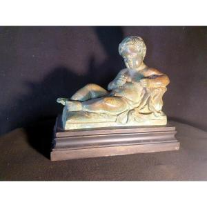 Bronze Sculpture Young Love, Picturesque 19th Century.