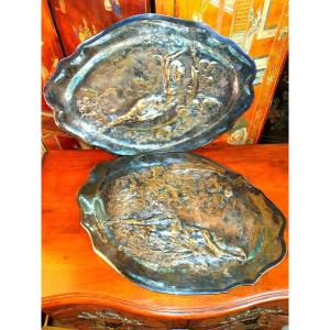 Bronze Dishes Art Nouveau Sculpture Auguste Ledru. Founder Susse Brothers. 