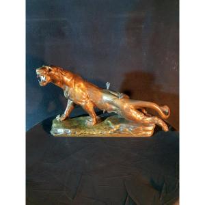 Bronze Sculpture C Valton Wounded Lioness. 