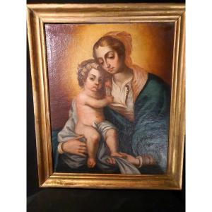 Painting Virgin And Child Provence Italy. 18th Century. 