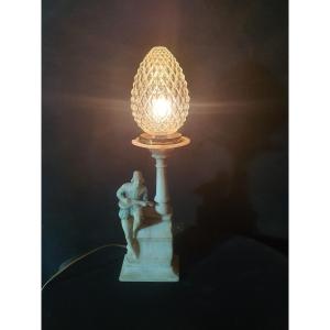 Italian Singer Art Deco Lamp, White Marble. 