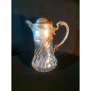 Victor Saglier Crystal Carafe Ewer XIX, Ice Pitcher.