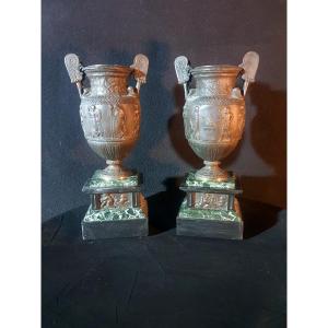 Pair Of Cassolettes Urns In Antique Style 19th Century. 