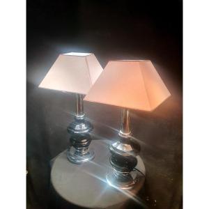 Pair Of Large Vintage Lamps From The 60s And 70s, Willy Rizzo Style. 