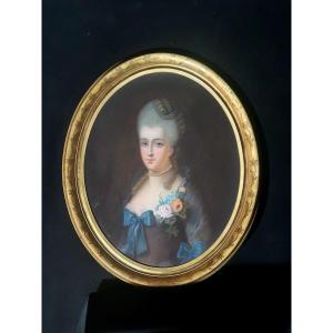 Very Large Pastel Portrait Of A Young Woman, Marie Antoinette, 18th Century. 