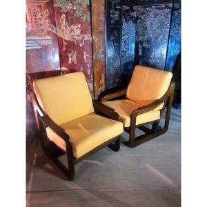 Pair Of Vintage Armchairs By Maison Baumann. 