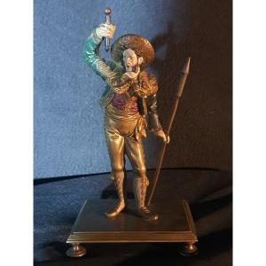 Grand Bronze De Vienne Polychrome, Gentilhomme Italie. 