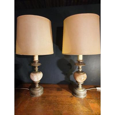 Pair Of Vintage Marble Lamps.