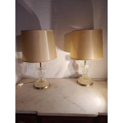 Pair Of Crystal And Bronze Lamps