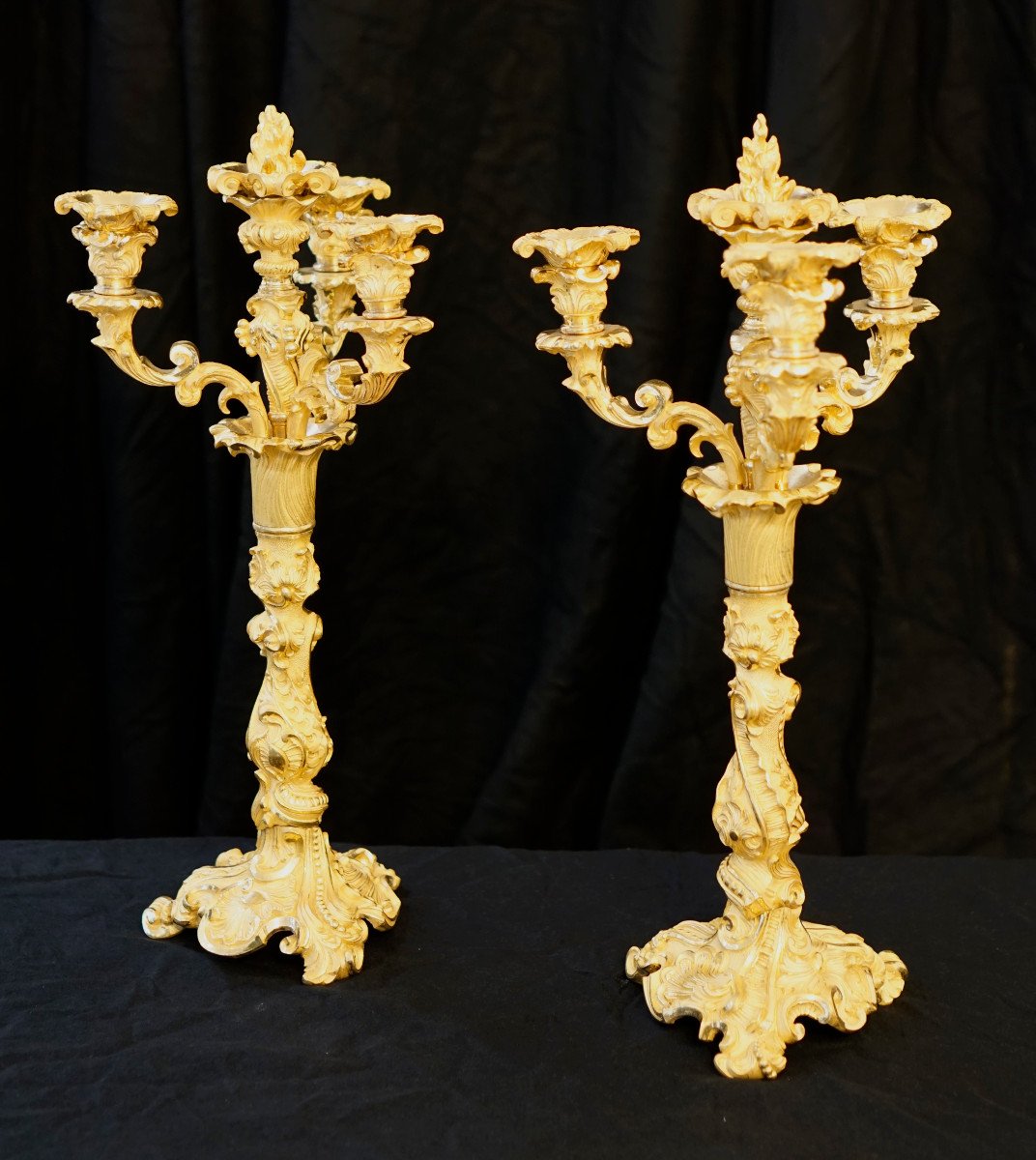 Pair Of Large Louis XV Style Candlesticks-photo-3