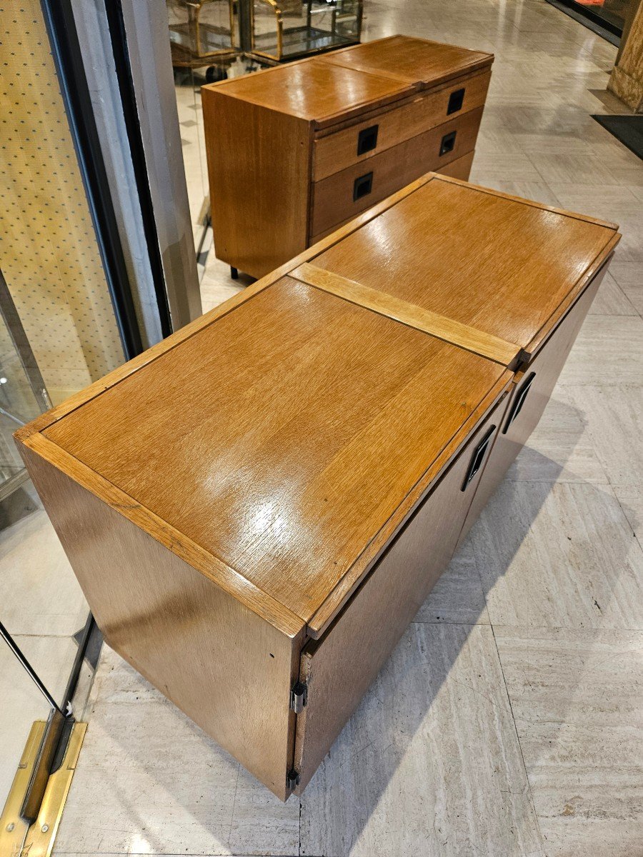 Two Golden Oak Furniture Units, Chest Of Drawers And Buffet - Circa 1970-photo-1