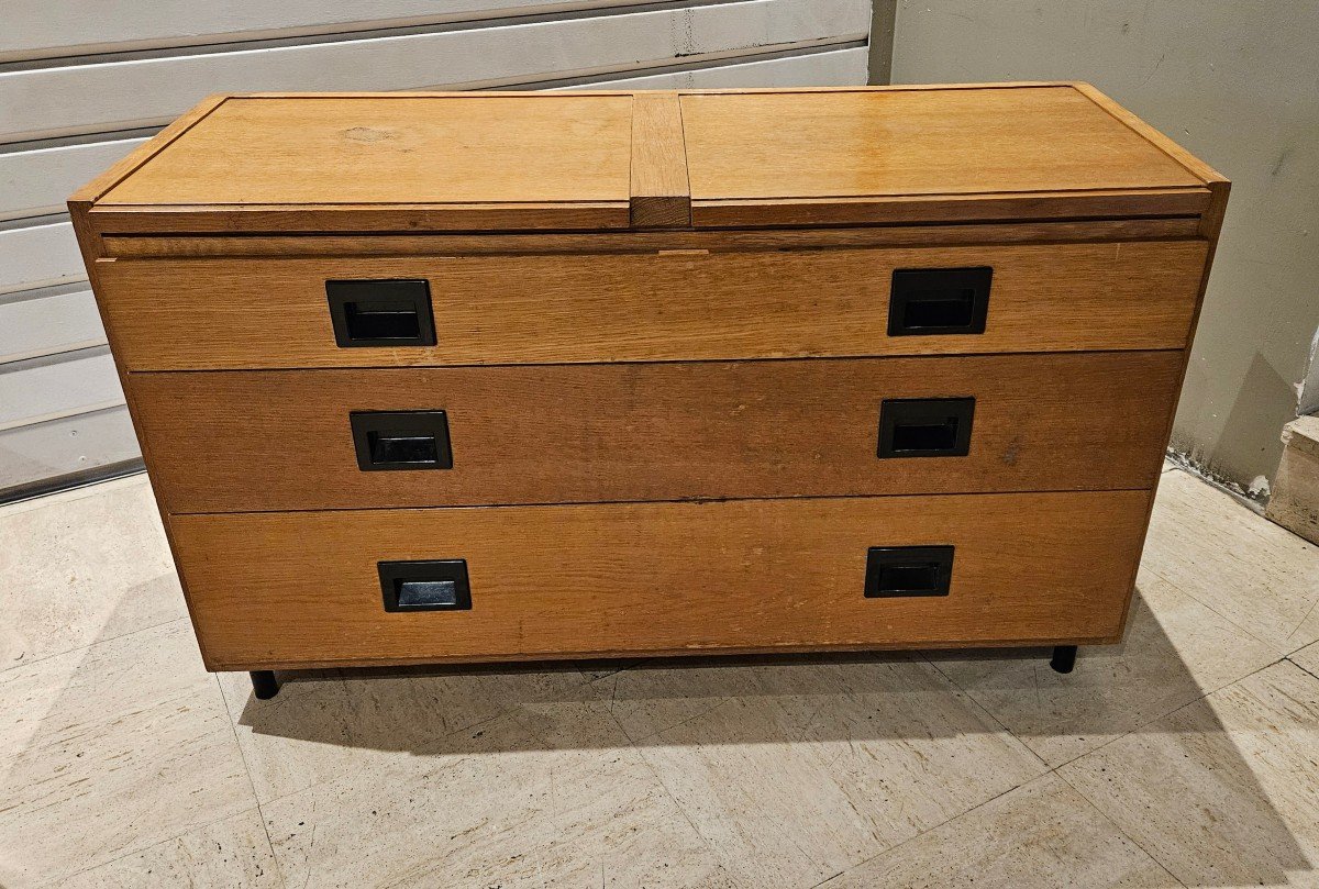 Two Golden Oak Furniture Units, Chest Of Drawers And Buffet - Circa 1970-photo-3