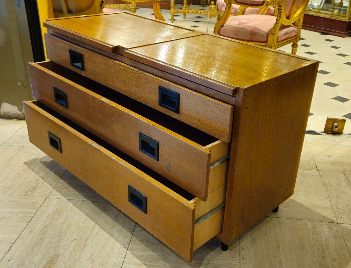 Two Golden Oak Furniture Units, Chest Of Drawers And Buffet - Circa 1970-photo-5