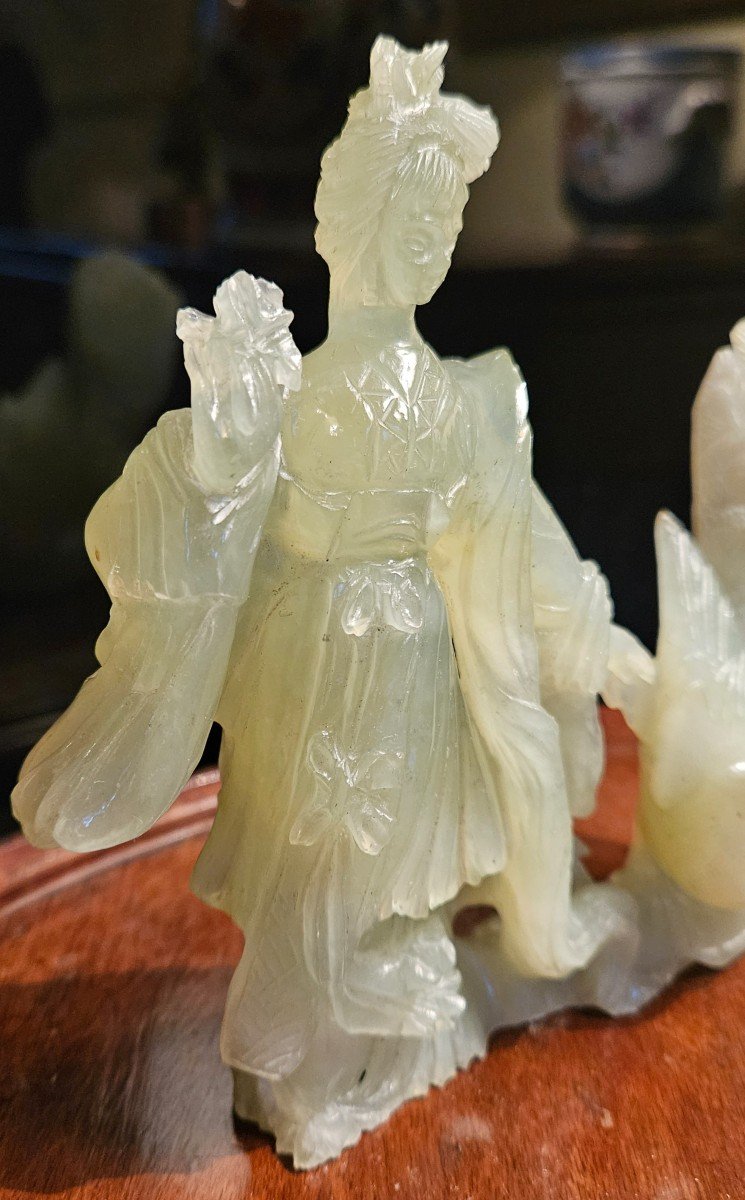 Statuette En Jade Représentant Une Déesse Chinoise. Chine XX° Siècle.-photo-3