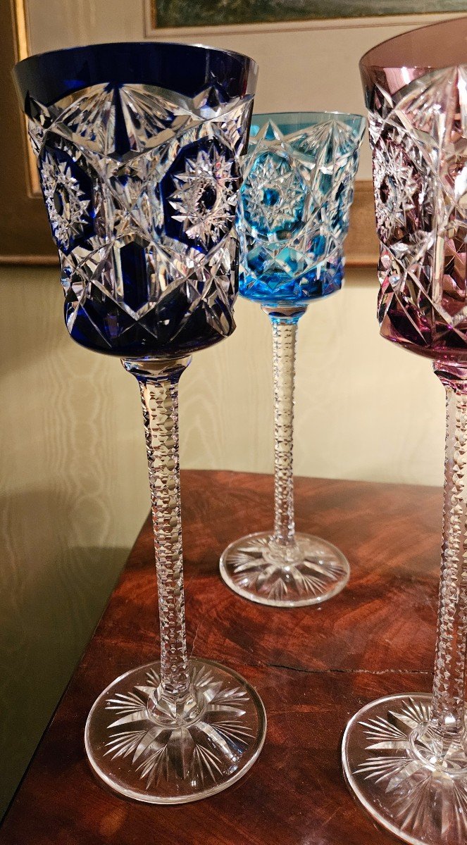 Suite De 6 Verres à Vin Du Rhin En Cristal De Baccarat Ou De Saint Louis.  -photo-1