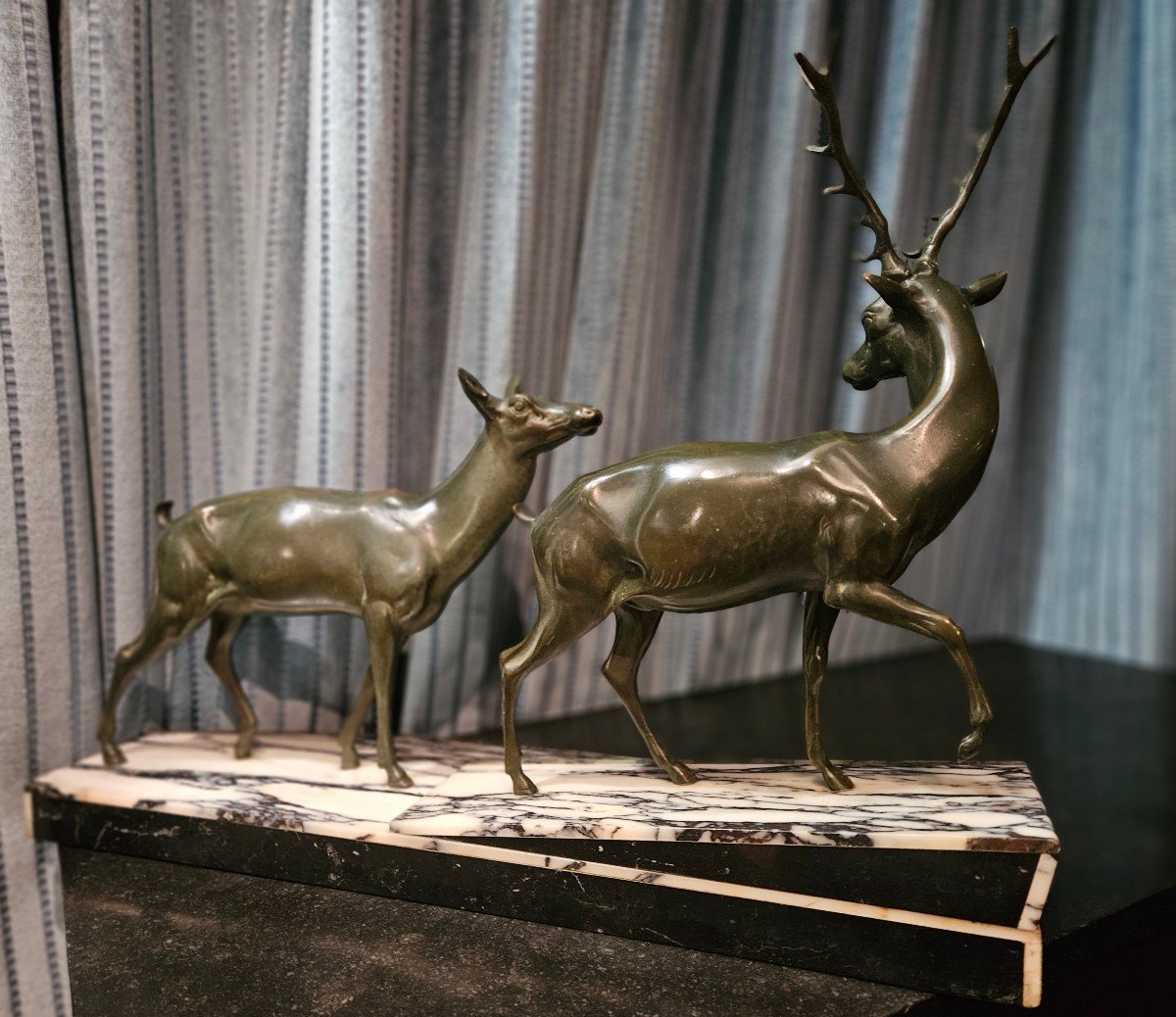 Bronze  Animalier époque  Art-déco : Cerf Et Biche.-photo-8