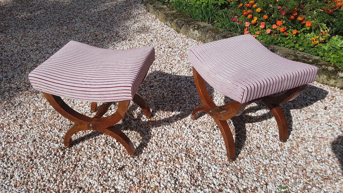 Pair Of Mahogany X Legs Stools Early 19th Century.-photo-4