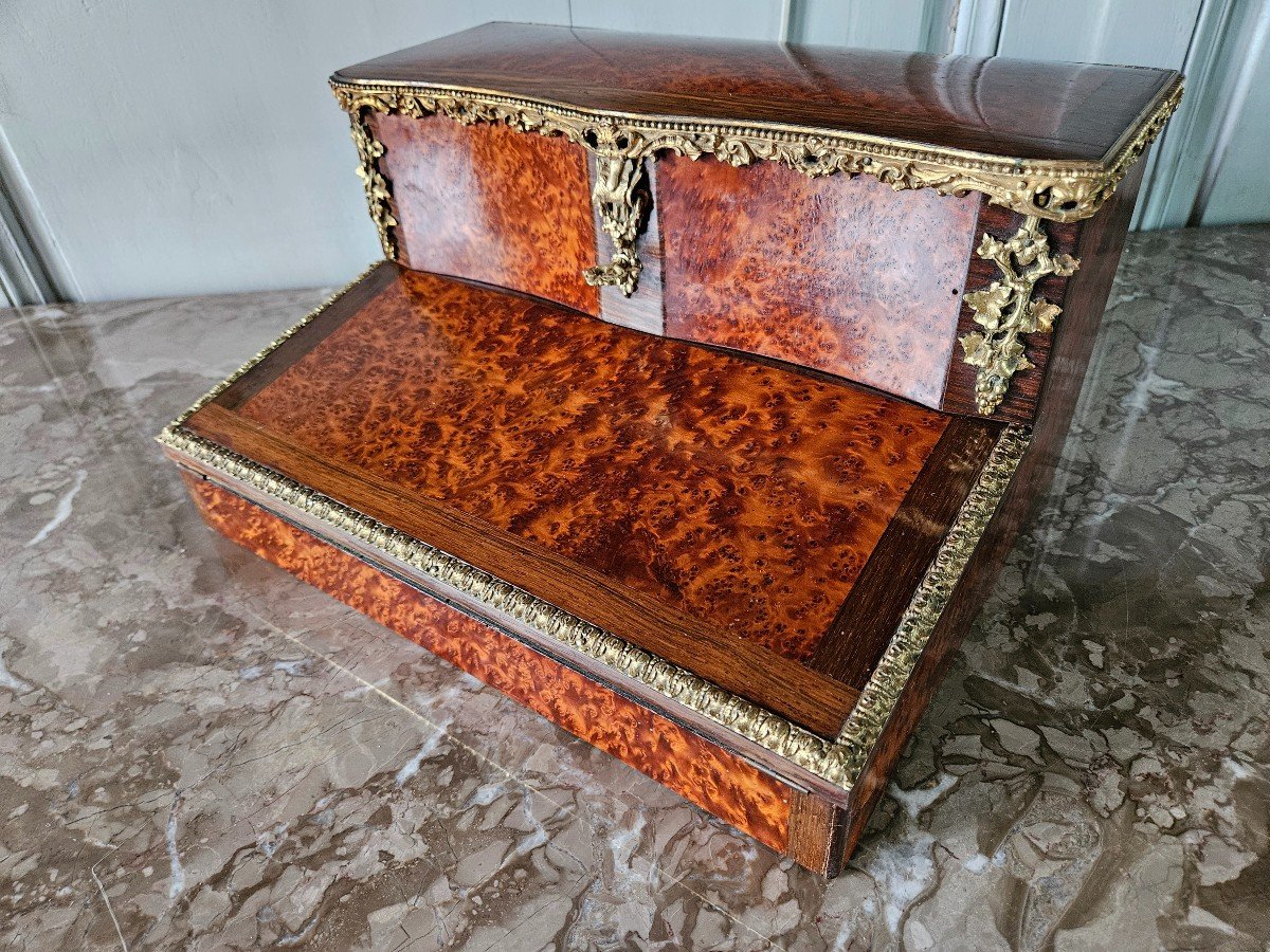 Beautiful Napoleon III Writing Desk In Amboyna Burl And Rosewood Marquetry.  -photo-2