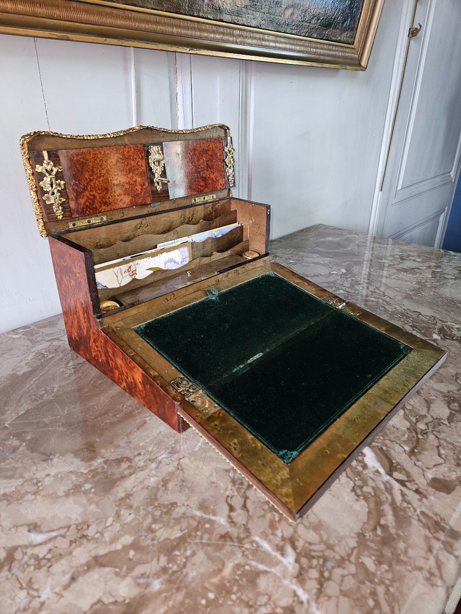 Beautiful Napoleon III Writing Desk In Amboyna Burl And Rosewood Marquetry.  -photo-3