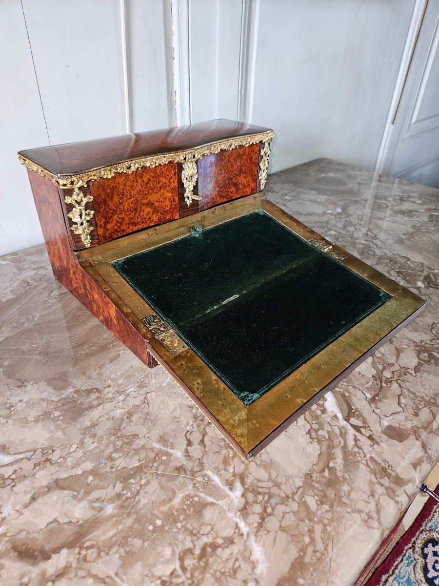 Beautiful Napoleon III Writing Desk In Amboyna Burl And Rosewood Marquetry.  -photo-4