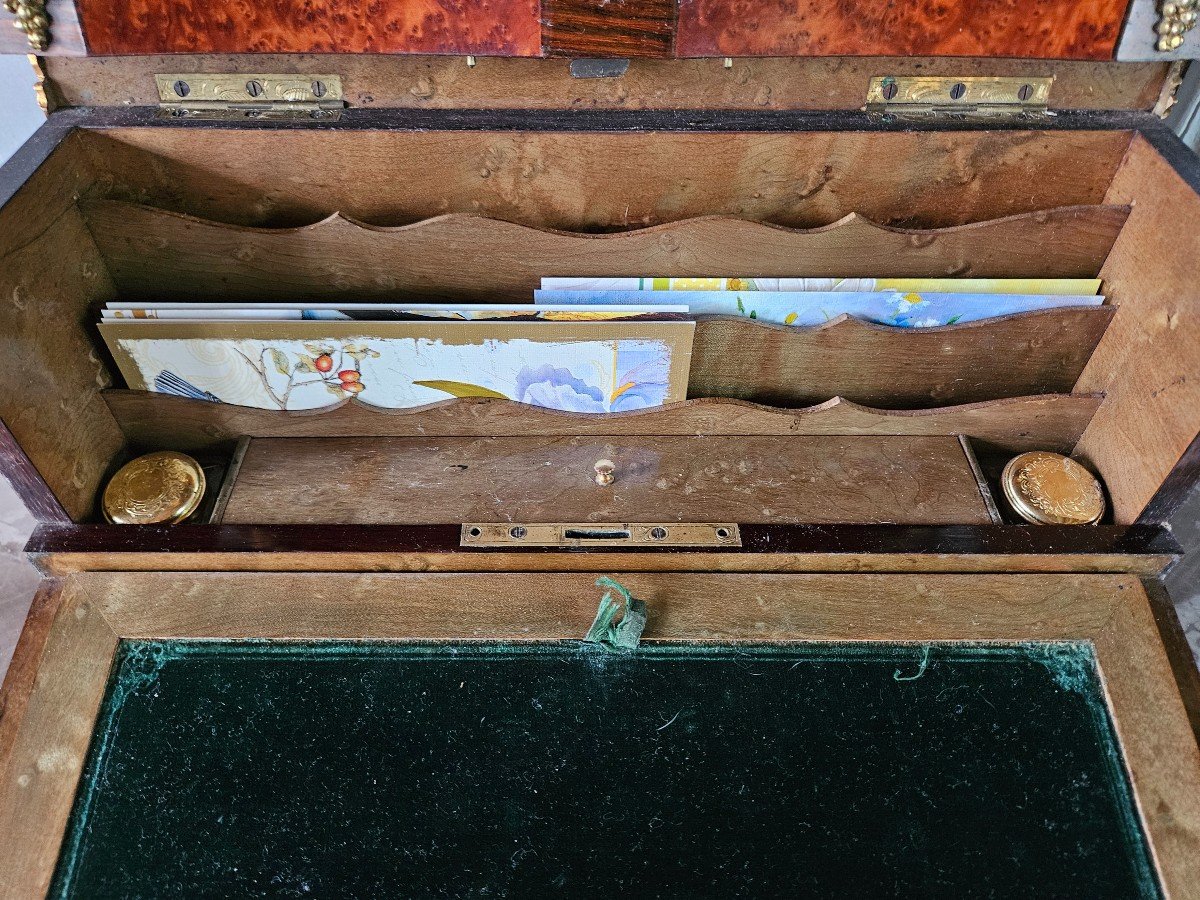 Beautiful Napoleon III Writing Desk In Amboyna Burl And Rosewood Marquetry.  -photo-4