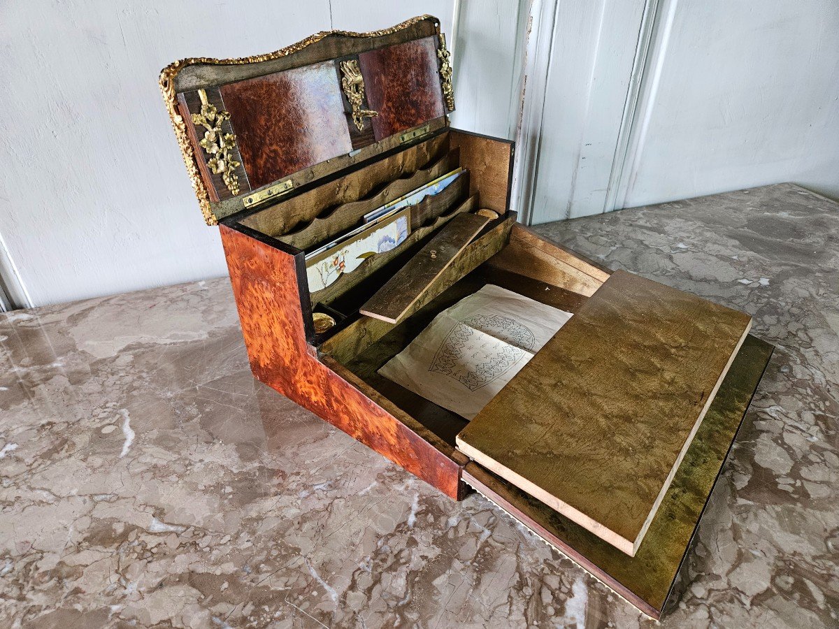 Beautiful Napoleon III Writing Desk In Amboyna Burl And Rosewood Marquetry.  -photo-6