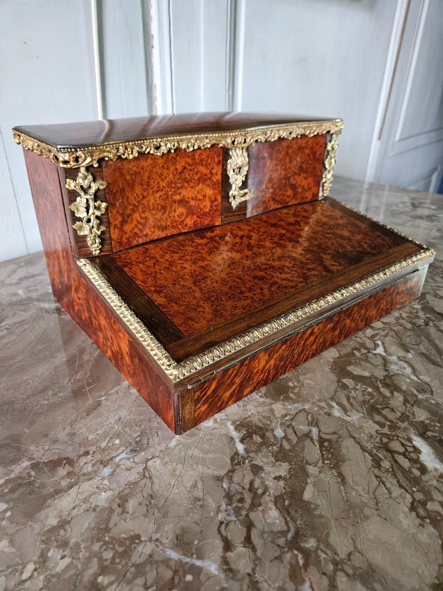 Beautiful Napoleon III Writing Desk In Amboyna Burl And Rosewood Marquetry.  