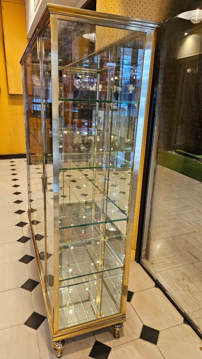 Large Store Display Cabinet In Brass And Bronze Early 20th Century.-photo-3