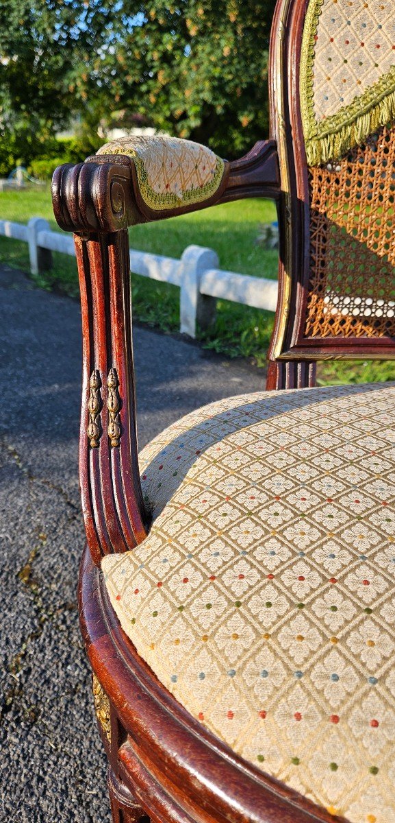 Louis XVI Style Office Armchair Circa 1900 Canné.-photo-4