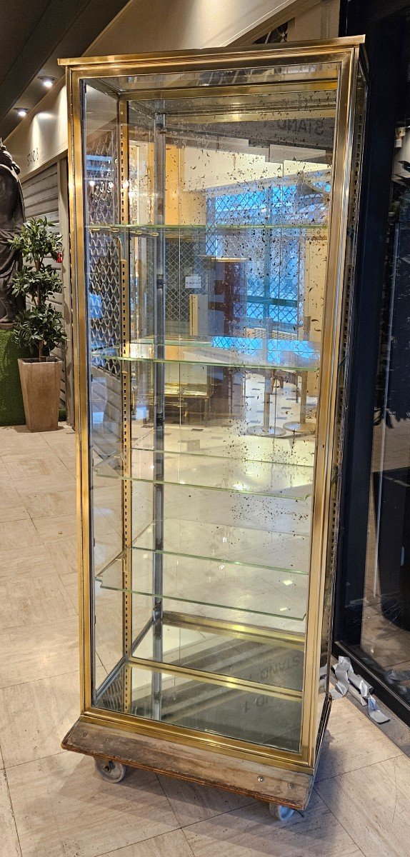 Brass Display Column Cabinet. Early 20th Century.-photo-4