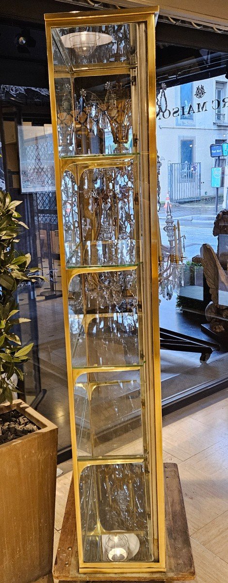 Brass Display Column Cabinet. Early 20th Century.-photo-1