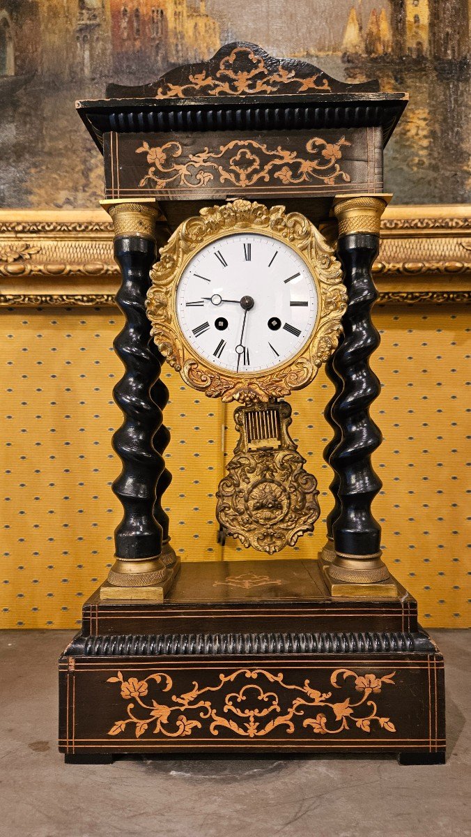 Napoleon III Portico Clock With Twisted Columns.-photo-3