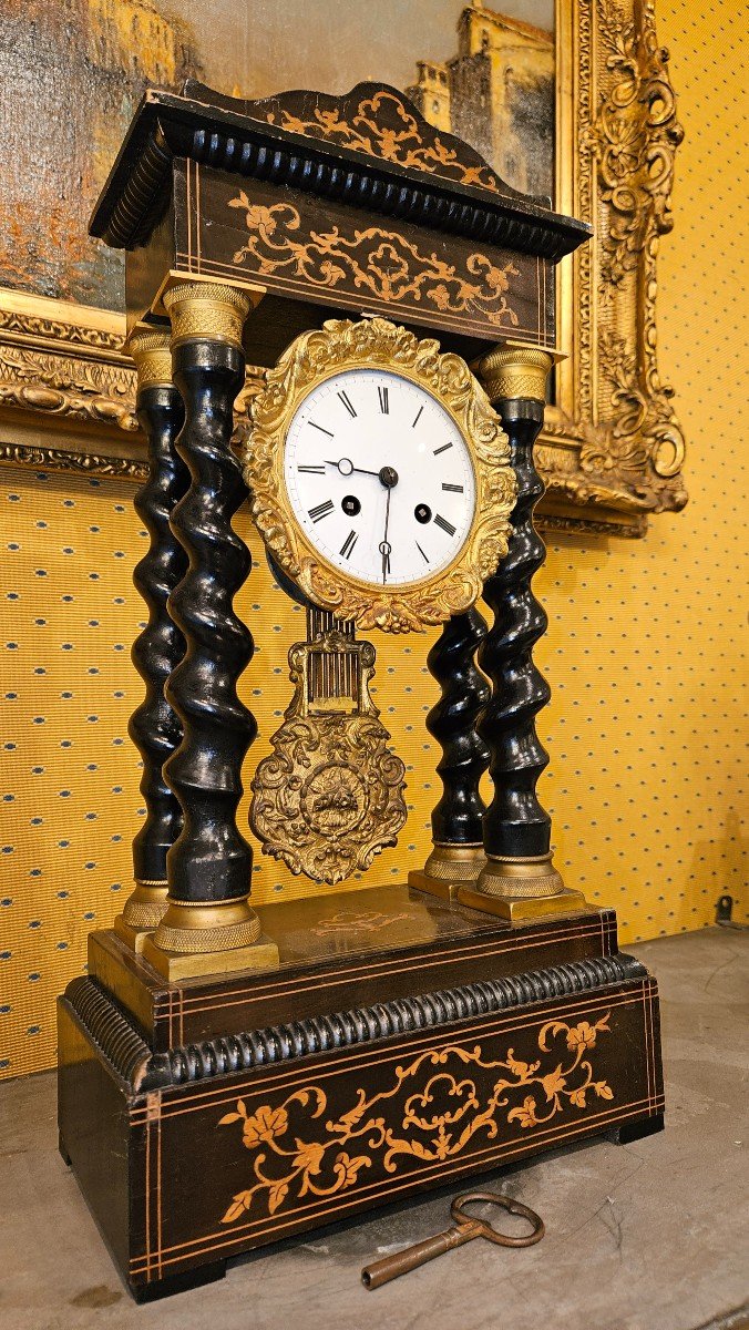 Napoleon III Portico Clock With Twisted Columns.