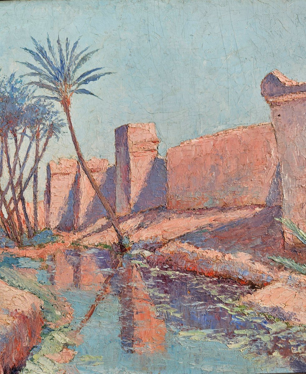 Orientalist Painting: View Of The Ramparts Of Marrakech.-photo-2