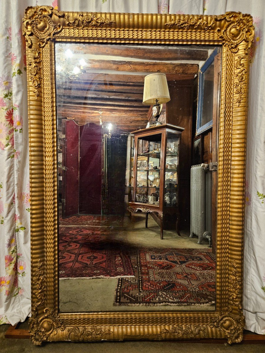 Gilded Mirror From The Napoleon III Period. 144 Cm X 96 Cm.-photo-2