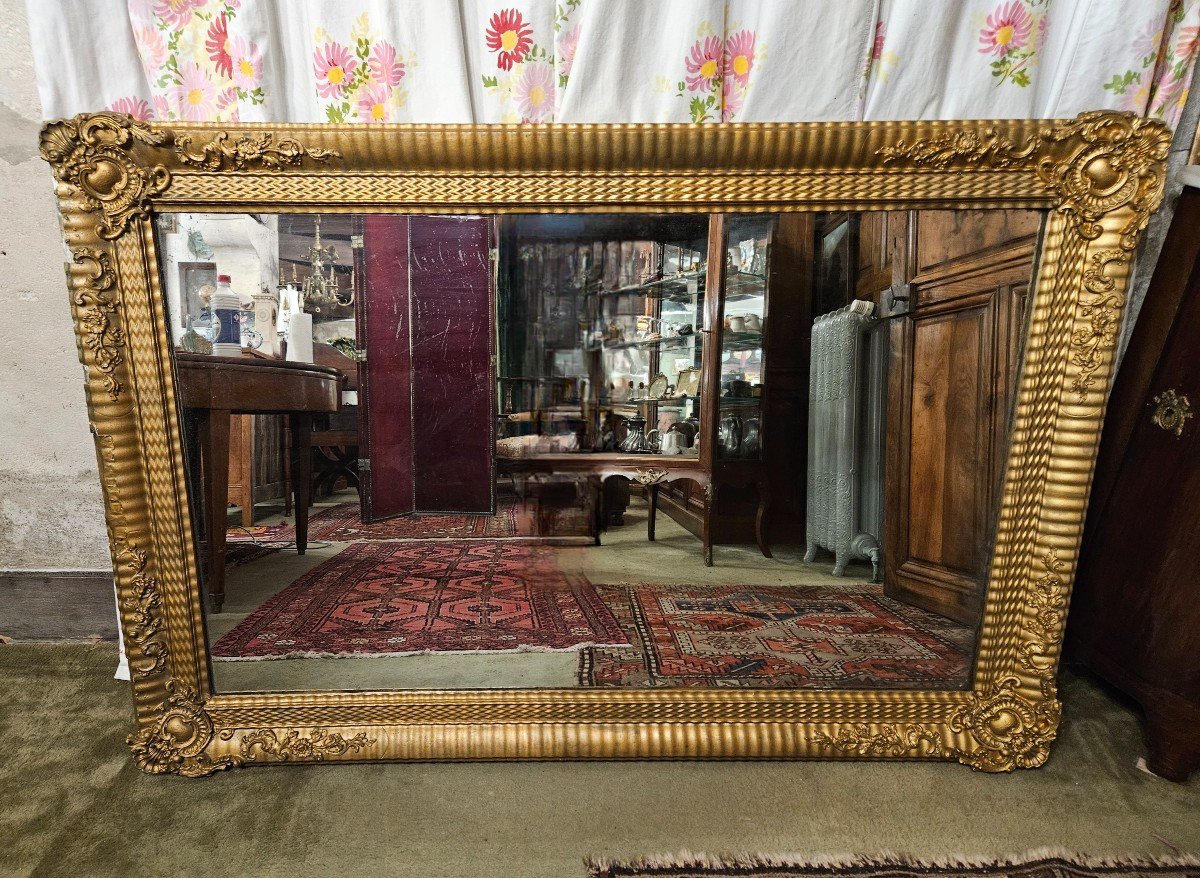 Gilded Mirror From The Napoleon III Period. 144 Cm X 96 Cm.-photo-3