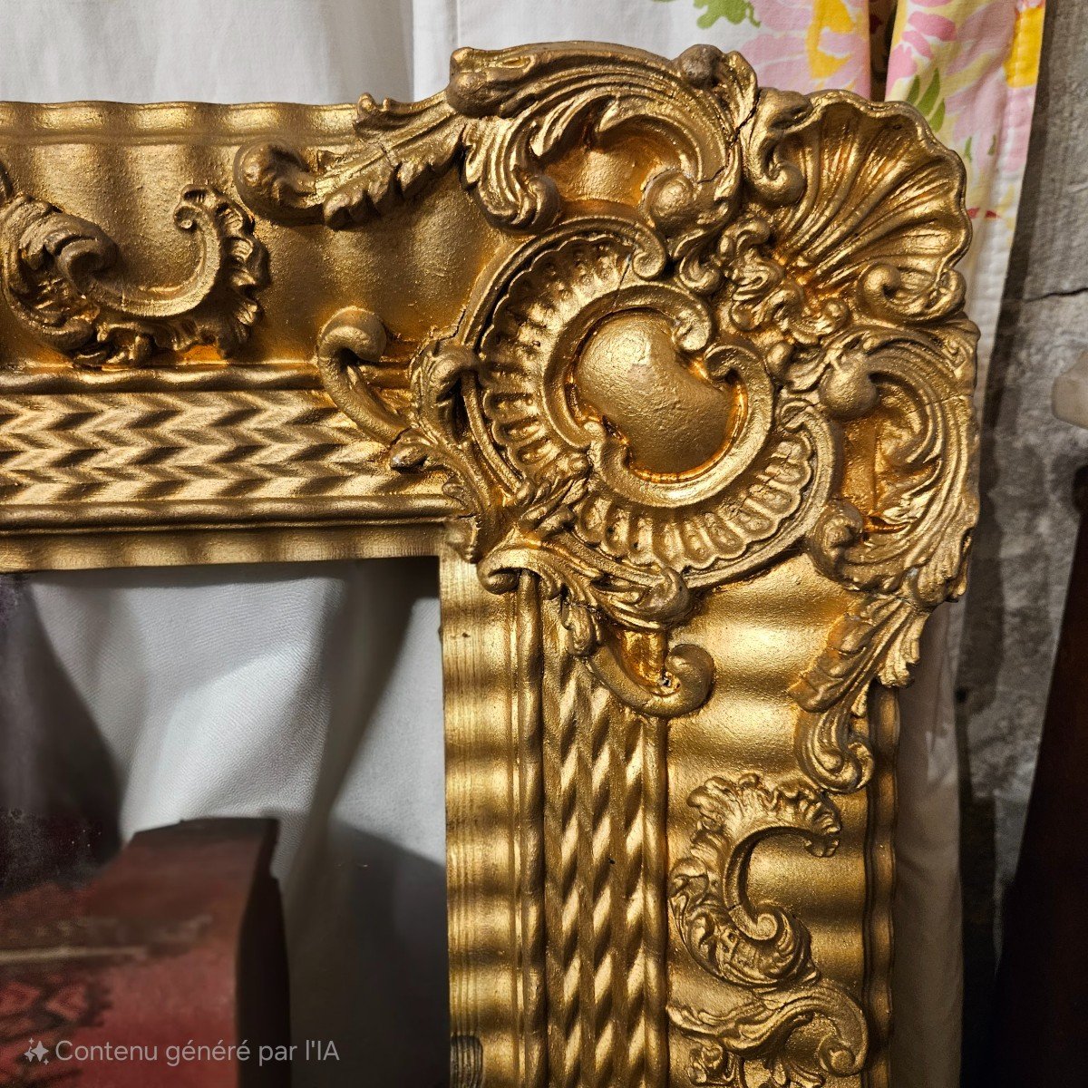 Gilded Mirror From The Napoleon III Period. 144 Cm X 96 Cm.-photo-2