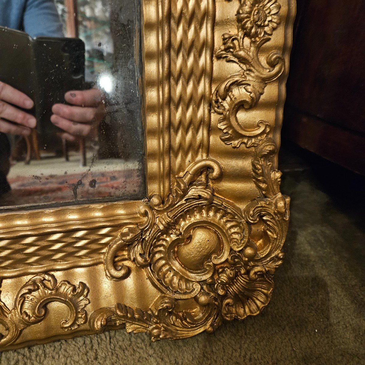 Gilded Mirror From The Napoleon III Period. 144 Cm X 96 Cm.-photo-4