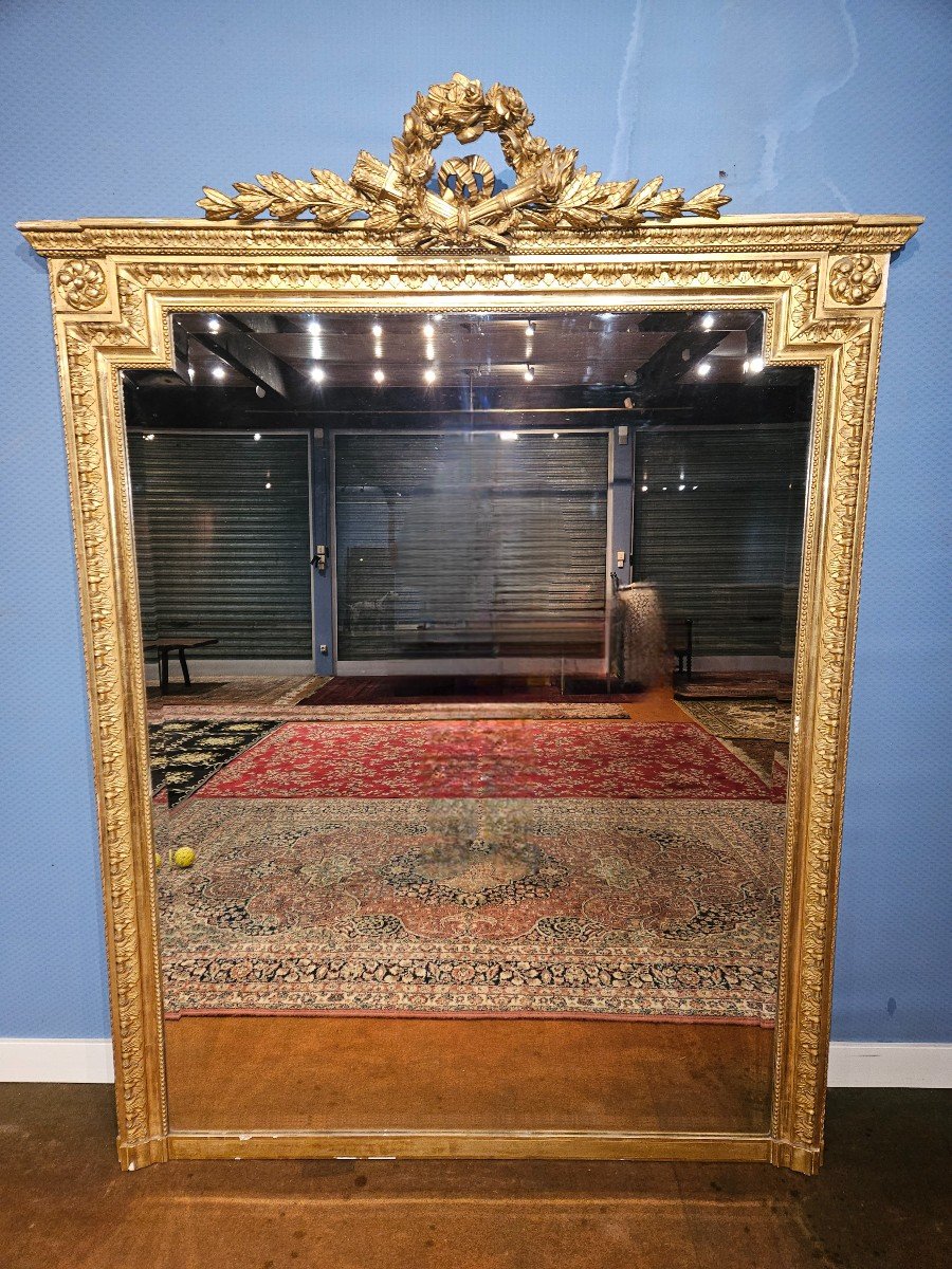 Important Louis XVI Style Gilded Mirror. -photo-2