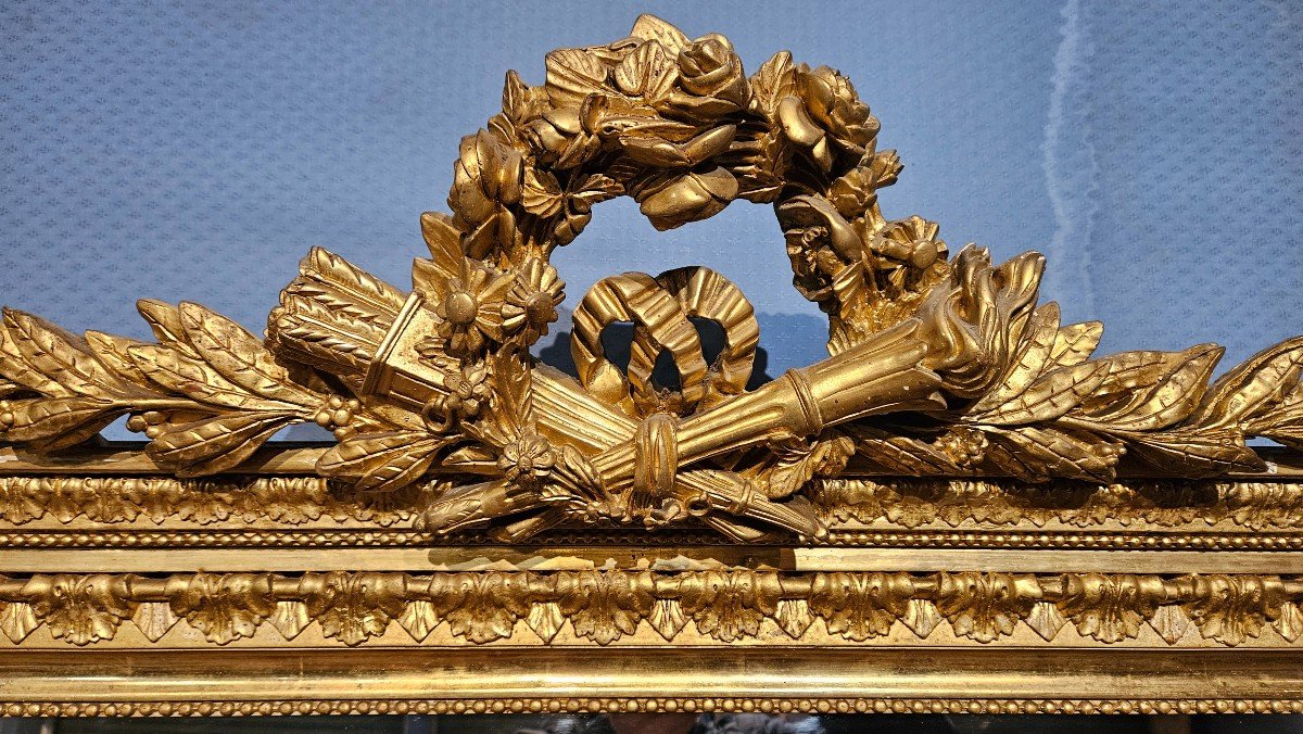 Important Louis XVI Style Gilded Mirror. -photo-3