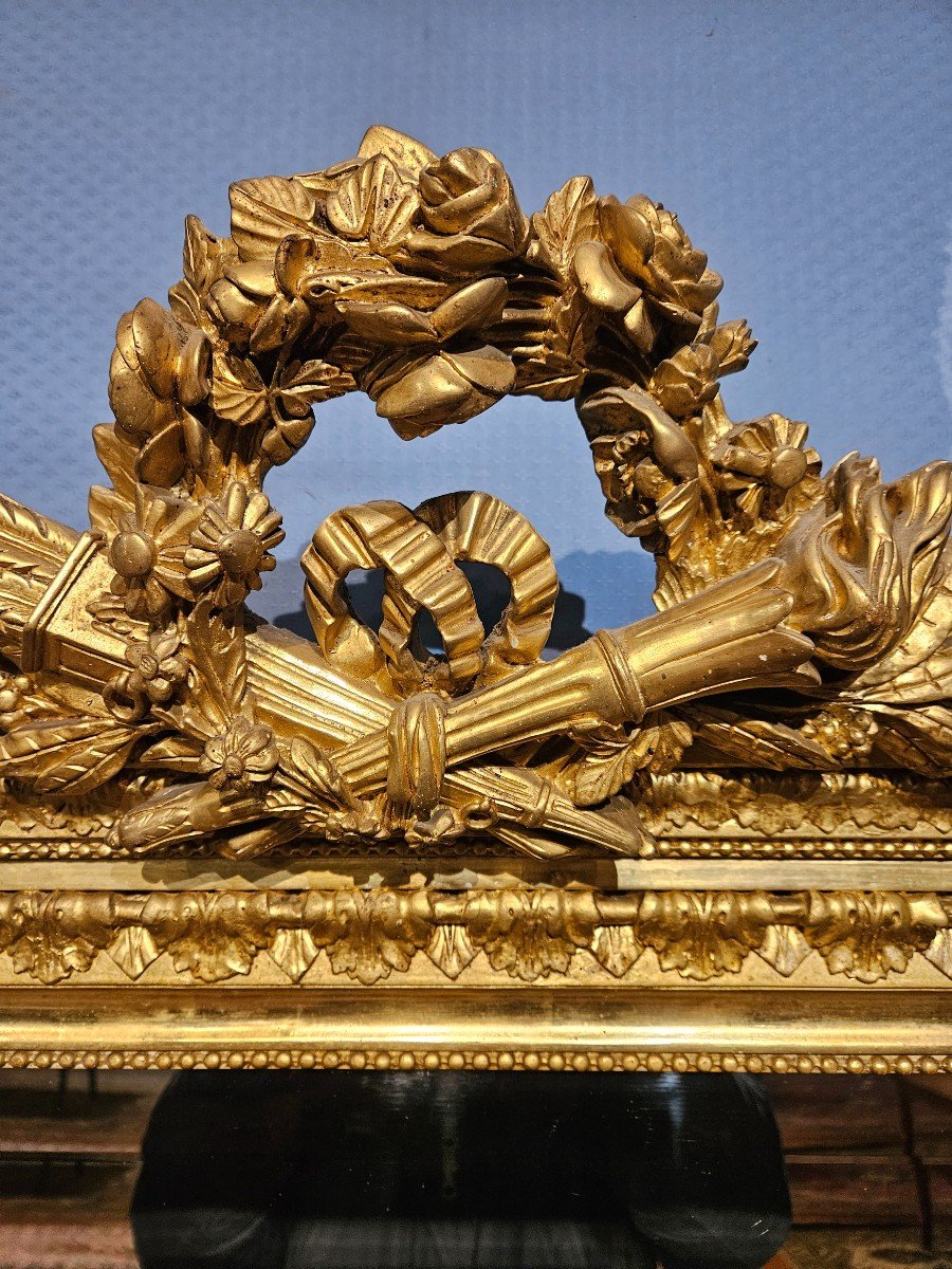 Important Louis XVI Style Gilded Mirror. -photo-4