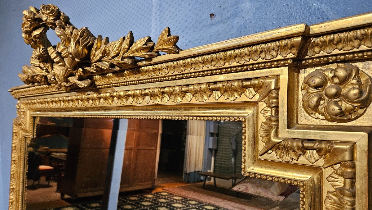 Important Miroir Doré De Style Louis XVI.  Hauteur :185 cm-photo-3