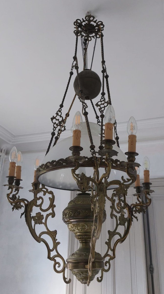 Large 19th Century Opaline Globe Pendant Chandelier-photo-3