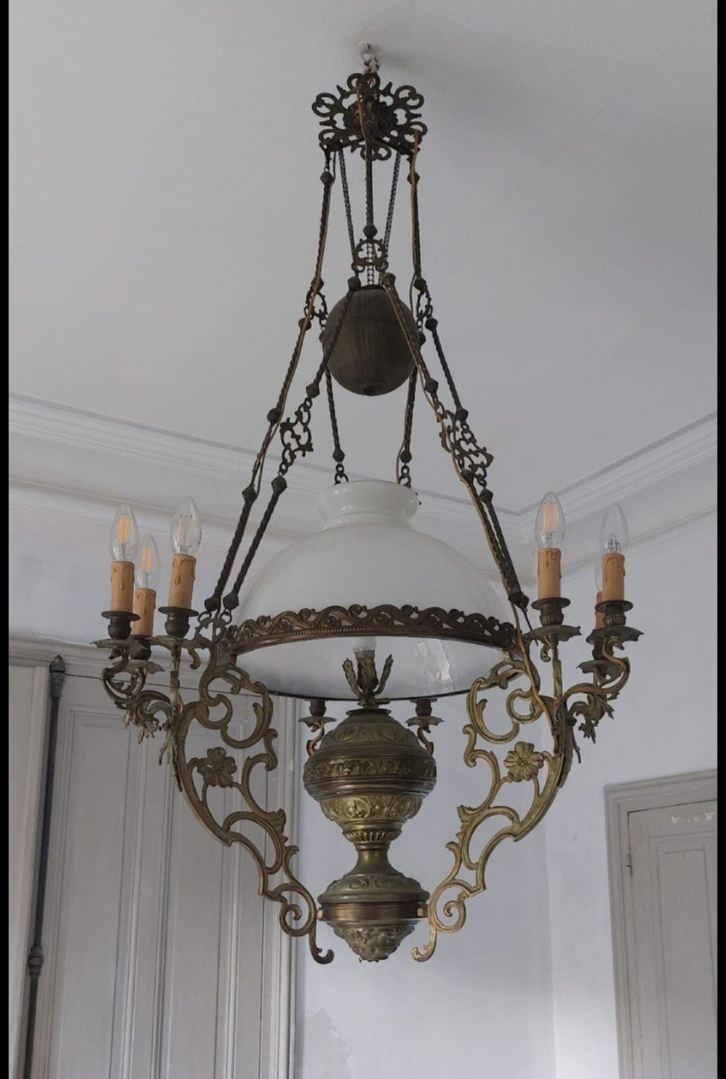 Large 19th Century Opaline Globe Pendant Chandelier