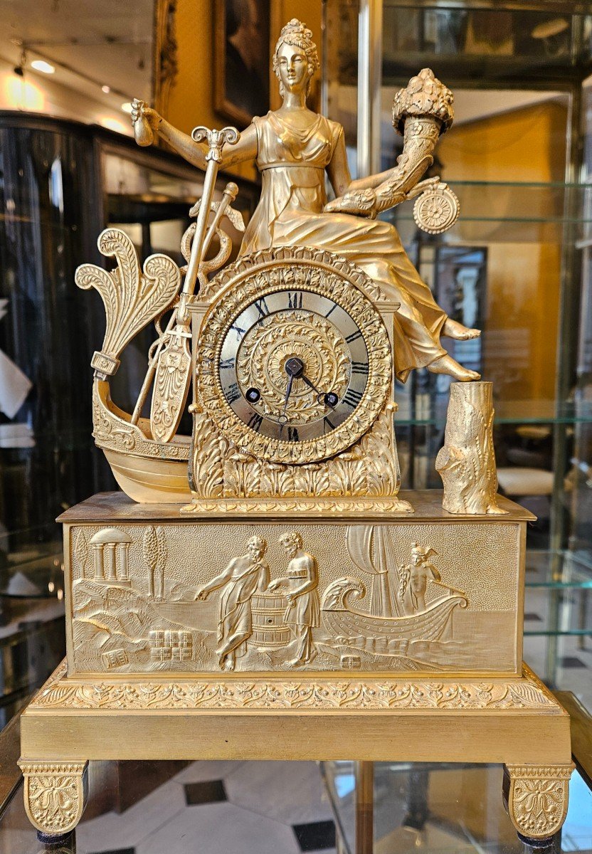 Clock Representing The Allegory Of Commerce. Charles X Period.