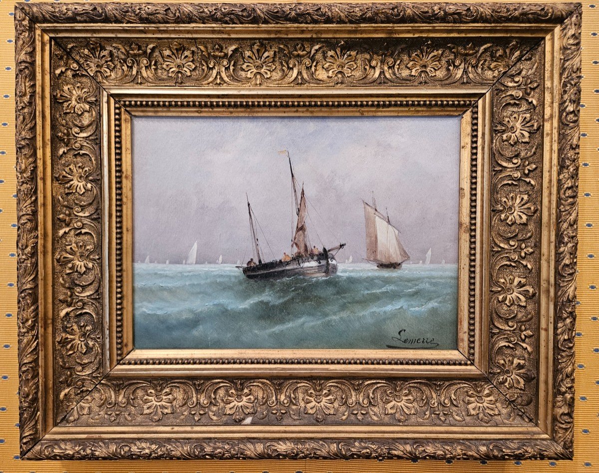 Marine Signée Lemerie. Huile Sur Toile.