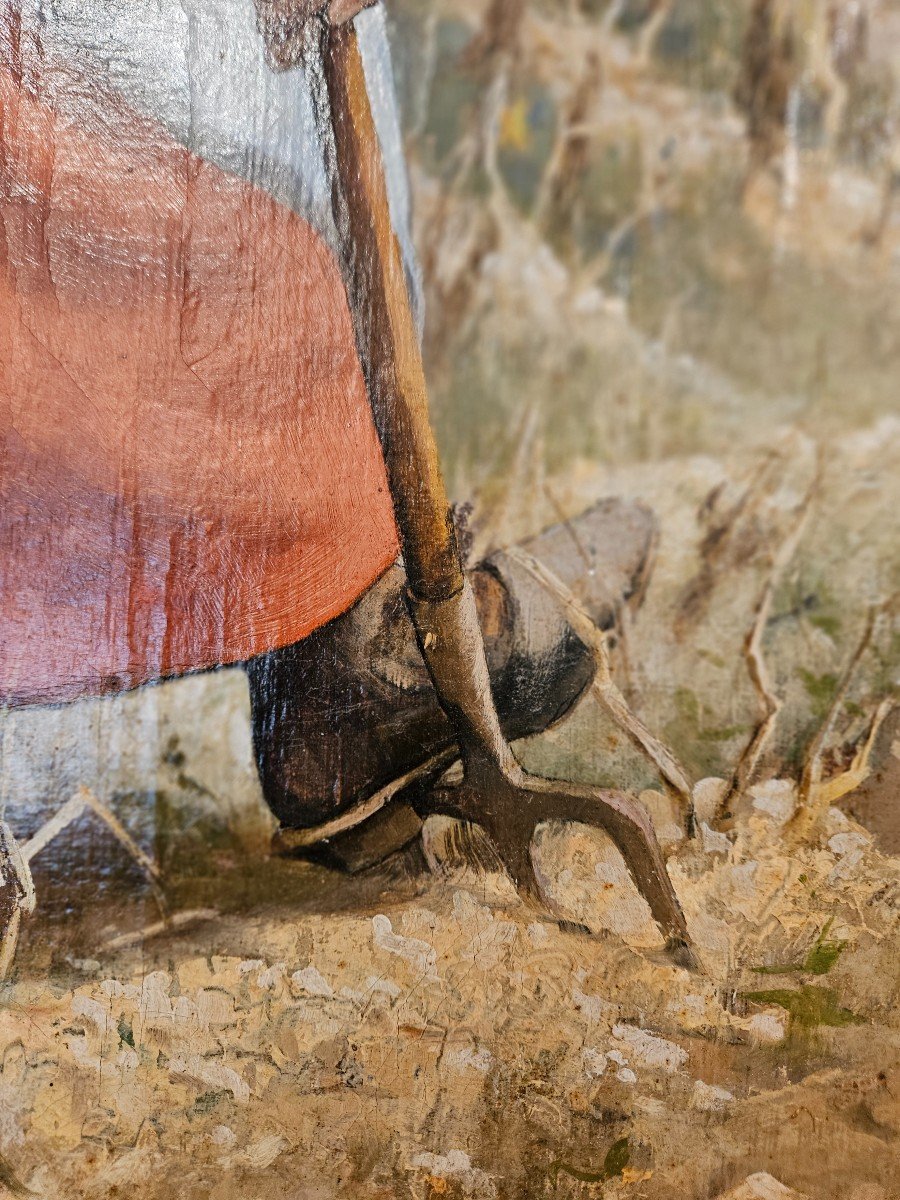 Woman Digging. Oil On Canvas Signed Albert Decamps (1862-1908), Picard Painter.-photo-2