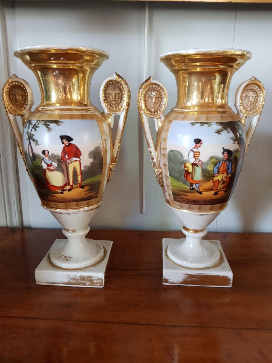 Pair Of Paris Porcelain Vases - Empire Restoration Period-photo-4