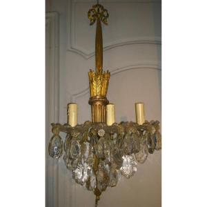 Pair Of Sconces With Quivers In Gilt Bronze And Crystals.