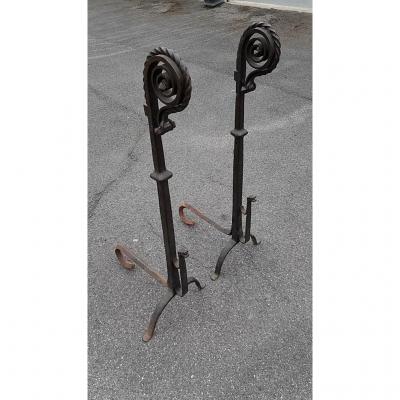 Great Pair Of Andirons Landiers Wrought Iron